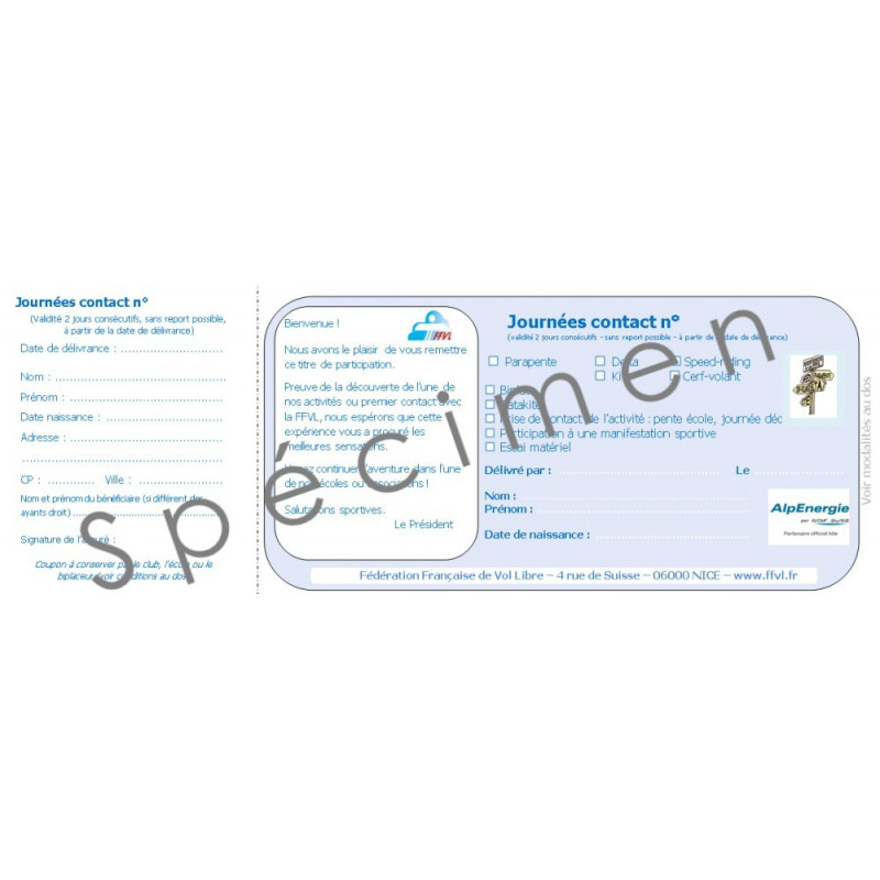 Carnet 10 Journées Contact 2023